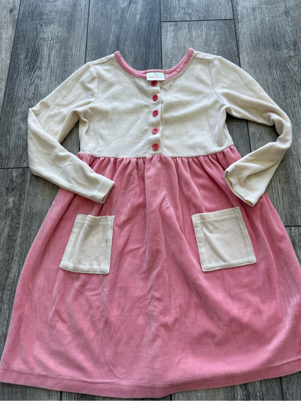 Hanna Andersson 130 cm 8 velour terry pink and cream dress